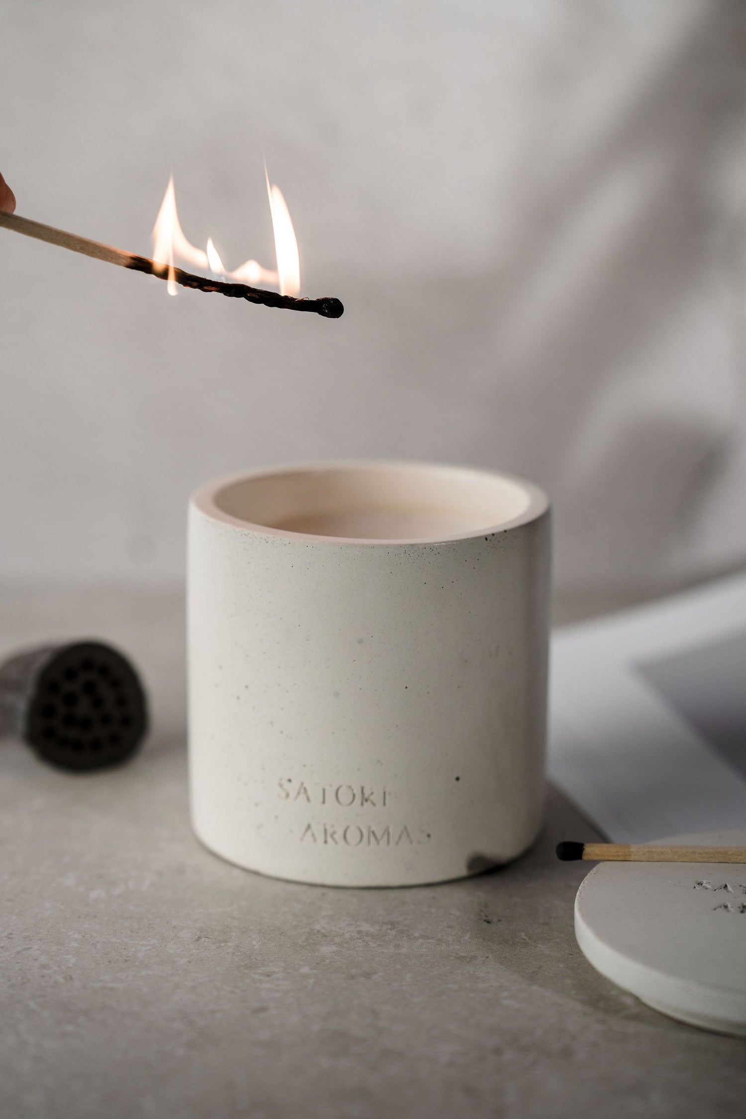 Luxury refillable concrete candles by Satori Aromas - hand-poured premium scented candles