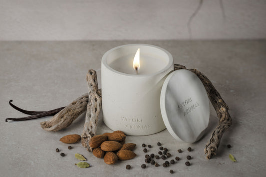 GRAFTON luxury refillable concrete candle with masculine leather, oud and amber fragrance by Satori Aromas