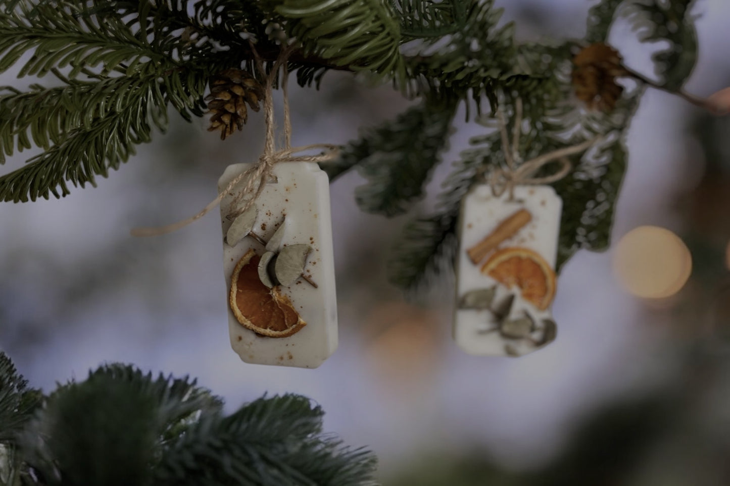 Yuletide scented wax ornaments set of two - festive Christmas tree pendants by Satori Aromas