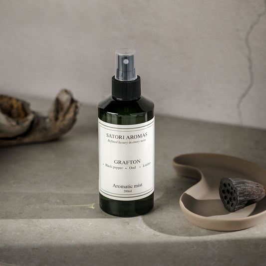 GRAFTON masculine aromatic room mist with myrrh, leather and oud fragrance by Satori Aromas